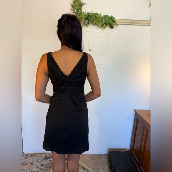 Boston proper size 4  V-neck A line black ruffle designer LBD sexy drop waist. - Picture 4 of 13